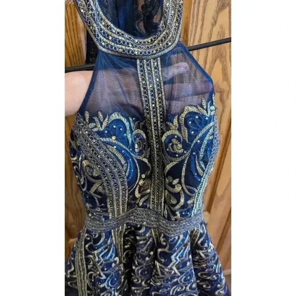 Gorgeous mini formal dress in navy & gold by Ellie Wilde size 00 - Picture 4 of 8